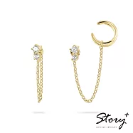 STORY故事銀飾-ASYMETRIC 不對稱晶鑽純銀耳環-黃K金/白K金 黃K金