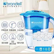 【Brondell】美國邦特爾 H2O+ 純淨濾水壺 (藍)+八周長效濾芯(10入)