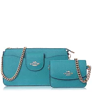 COACH 十字紋皮革 / 迷你款 / 二合一 信封 斜背包 (藍綠)