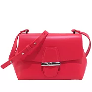 LONGCHAMP ROSEAU 系列竹節滑面牛皮翻蓋斜背包(小) 罌粟紅
