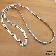 60cm。質感扁平蛇鍊925純銀項鍊.男生單戴鍊.男女皆可《附贈禮盒》