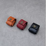 Be Two 手工皮件 ∣ airpods 耳機收納包 真皮皮革皮套 【黑色皮革+站立貓頭鷹】