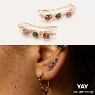 YAY You Are Young 法國品牌 Eyelet 紅石榴石X綠孔雀石X紫水晶 貼合耳廓耳環