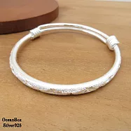 精美閃亮細版銀色沙銀滿天星螺紋可調整式925純銀手環手鐲《附贈禮盒》合適小手圍