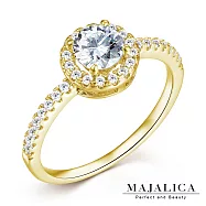 Majalica純銀戒指女戒S925銀戒子奢華滿鑽 925純銀尾戒 精鍍黃K 金色 PR6053 金色美國圍4號|內直徑約1.49CM