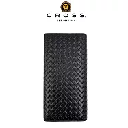 【CROSS】台灣總經銷 限量1折 頂級小牛皮編織紋22卡1零錢袋長夾 克勞迪系列 全新專櫃展示品 (黑色 贈禮盒提袋)