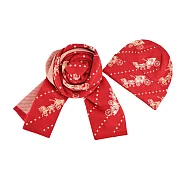 COACH 斜紋馬車羊毛圍巾&毛帽組- 紅色