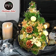 摩達客耶誕_台製迷你1尺(30cm)裝飾聖誕樹(糖果球金雪花系)+LED20燈銅線燈(暖白光/USB電池兩用充電)(本島免運費)