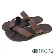 【GREEN PHOENIX】男 拖鞋 夾腳 日式 素面 全真皮 吸震 平底 台灣製 EU39 咖啡色