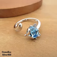 開運小物。藍色奧地利水晶狐狸造型925純銀戒指 (外鍍專櫃級正白K.可調整戒圍)