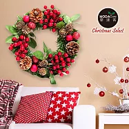 摩達客耶誕-台製歐風典雅10吋大地盛宴紅球果松果聖誕花圈_福臨圈(免組裝/台灣設計手工藝製) 本島免運費