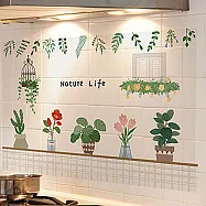 【巴芙洛】防水防油廚房石磚壁貼60*90cm2片 盆栽植物2片