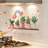 【巴芙洛】防水防油廚房石磚壁貼60*90cm2片 少女心盆栽2片