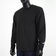 Champion [CC8C-36C] 男 長袖 上衣 T恤 美規 運動 休閒 純棉 圓領 螺紋 舒適 穿搭 簡約 黑 L 黑