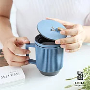 【陸寶LOHAS】天地人和蓋杯 300ML 深沉高溫黑陶 融合現代紋路感  經典藍