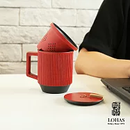 【陸寶LOHAS】天地人和蓋杯 300ML 深沉高溫黑陶 融合現代紋路感  富貴紅