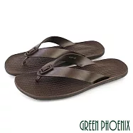 【GREEN PHOENIX】男 拖鞋 人字 夾腳 素面 全真皮 吸震 平底 EU39 咖啡色