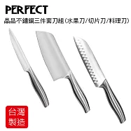 理想PERFECT 晶品不鏽鋼三件套刀組(水果刀/切片刀/料理刀)台灣製造