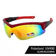【SUNS】REVO電鍍 運動偏光眼鏡 防霧排熱孔 PC防爆鏡片 防眩光 抗UV400 81298 亮紅框/REVO紅