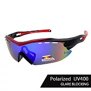 【SUNS】REVO電鍍 運動偏光眼鏡 防霧排熱孔 PC防爆鏡片 防眩光 抗UV400 82203 黑紅框/REVO綠