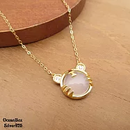 精緻質感透明白玉髓生肖虎925純銀金色項鍊.鍍金項鍊