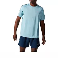Asics [2011B055-402] 男 短袖 上衣 T恤 海外版 吸濕 排汗 透氣 反光 運動 路跑 淡藍 XL 藍