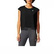 Asics [2012B912-001] 女 短袖 上衣T恤 海外版型 前短後長 透氣 吸濕 排汗 亞瑟士 黑