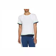 Asics [2032B092-100] 女 短袖 上衣 T恤 亞洲版 舒適 透氣 拼接 運動 休閒 穿搭 亞瑟士 白 XL 白