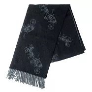 COACH 雙面撞色羊毛經典馬車LOGO圖案流蘇圍巾 黑