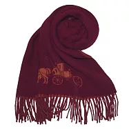 COACH 雙面撞色羊毛經典馬車LOGO流蘇圍巾 紅