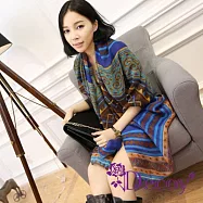 【Decoy】民族圖騰*幾合棉柔圍巾 藍