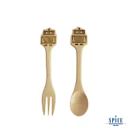 【SPICE】日本 PETIT&rsquo;S MAMAN 兒童 天然木頭叉子&湯匙套組- 機器人