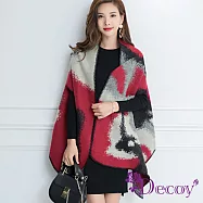 【Decoy】高貴女伶*仿羊絨斗篷式披肩圍巾 炫灰紅