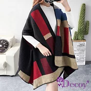 【Decoy】紅色眼影盤*色塊加大流蘇保暖斗篷式披肩 紅