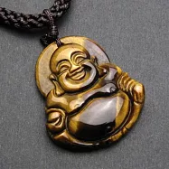 【開運工場】28mm虎眼石彌勒佛招財編繩項鍊(可自行調整繩圍)