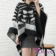 【Decoy】黑灰菱格*歐美連帽加大保暖斗篷式披肩 黑灰