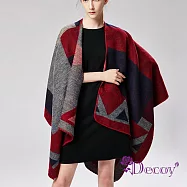 【Decoy】菱形拼接*雙色加大保暖斗篷式披肩 紅