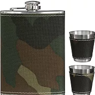 《Premier》酒杯2入+隨行酒壺 | 隨身酒瓶 攜帶酒壺 - 迷彩235ml