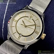 MASERATI瑪莎拉蒂精品錶,編號：R8853148504,34mm圓形銀精鋼錶殼貝母錶盤米蘭銀色錶帶