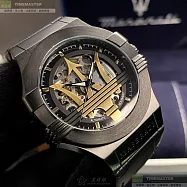 MASERATI瑪莎拉蒂精品錶,編號：R8821108036,42mm六角形黑精鋼錶殼白金色錶盤真皮皮革深黑色錶帶