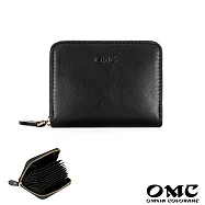 【OMC】義大利植鞣革橫款風琴式牛皮卡片夾- 黑色