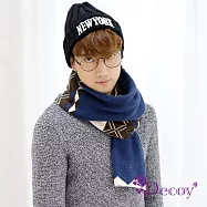 【Decoy】拼貼幾何*男女中性情侶保暖圍巾 藍米棕