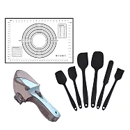 愛麗絲茶會西點製作組(鉑金烘焙墊+抹刀工具組+可調節量勺) 黑烘焙墊+黑抹刀