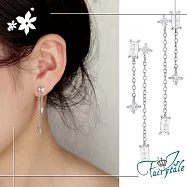 【伊飾童話】率性方鑽*不對襯流蘇S925銀針耳環