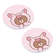 LINE FRIENDS 可愛叢林風 珪藻土瞬吸水杯墊 (同款2入/組)_ 粉豬熊大
