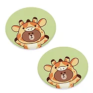 LINE FRIENDS 可愛叢林風 珪藻土瞬吸水杯墊 (同款2入/組)_ 長頸鹿熊大