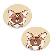LINE FRIENDS 可愛叢林風 珪藻土瞬吸水杯墊 (同款2入/組)_ 狐狸熊大