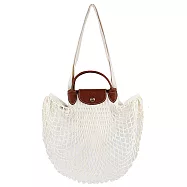 LONGCHAMP LE PLIAGE FILET系列網狀棉質手提/肩背兩用包 亞麻