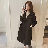 【Novia諾維亞】俐落簡約過膝中長款寬鬆西裝風衣薄外套 L 黑色
