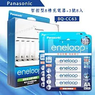 Panasonic 智控型8槽急速充電器+新款彩版 國際牌 eneloop 低自放3號充電電池(8顆入)
